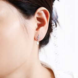 Srebrne kolczyki listki wiszące sztyft opal cyrkonie srebro próba 925