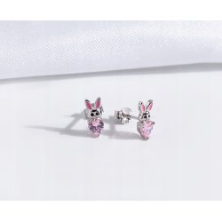 Srebrne kolczyki króliki serce sztyft cyrkonie srebro próba 925