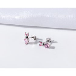 Srebrne kolczyki króliki serce sztyft cyrkonie srebro próba 925