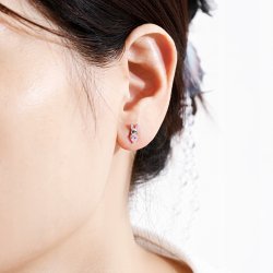 Srebrne kolczyki króliki serce sztyft cyrkonie srebro próba 925