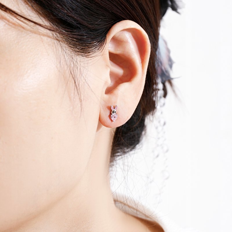 Srebrne kolczyki króliki serce sztyft cyrkonie srebro próba 925