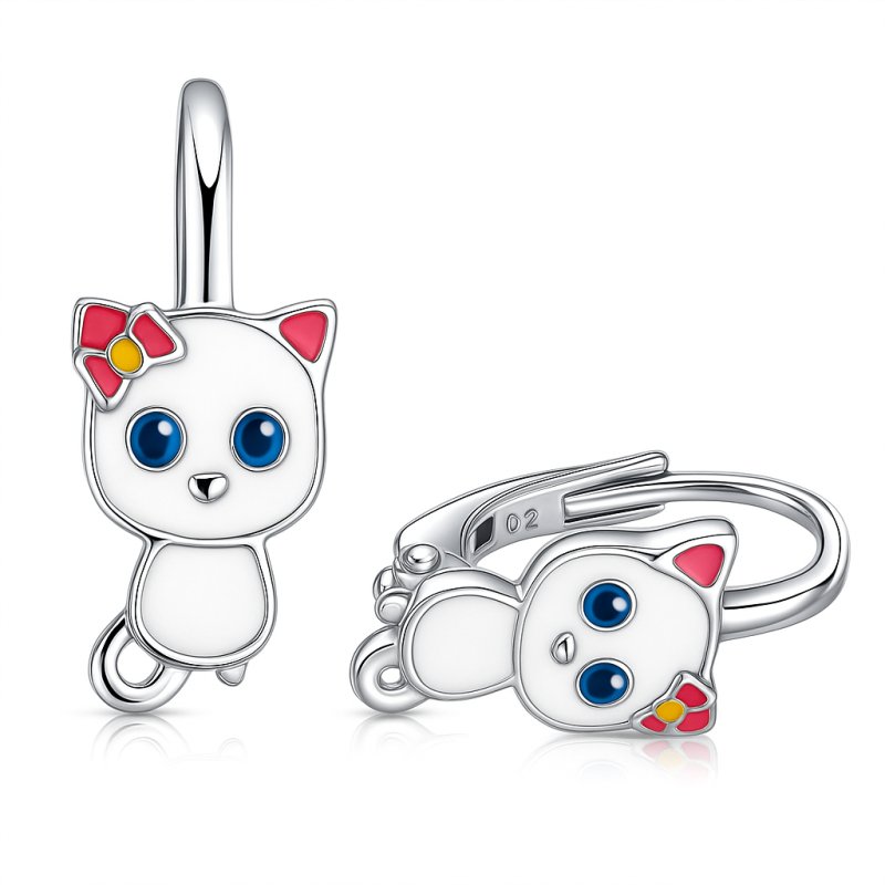 Kolczyki srebrne kotki dla dziewczynki srebro próba 925 angielskie