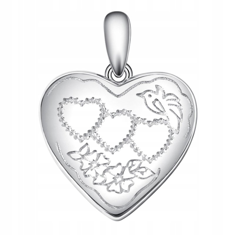 Zawieszka serce ptak kwiaty wisiorek srebro próba 925