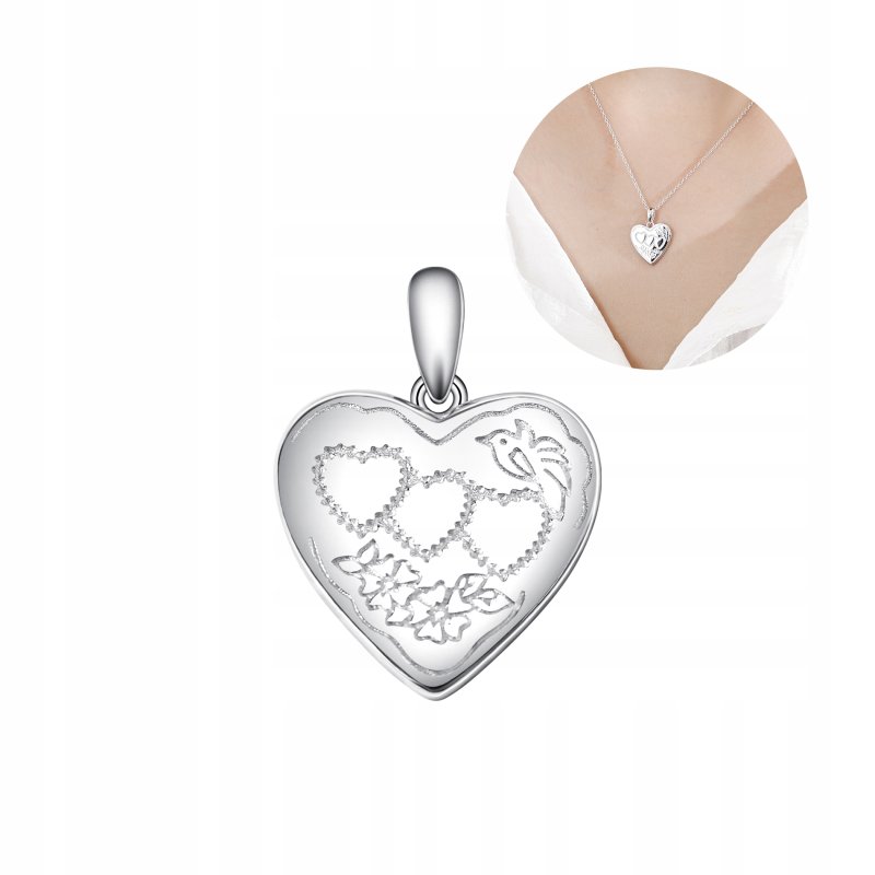 Zawieszka serce ptak kwiaty wisiorek srebro próba 925