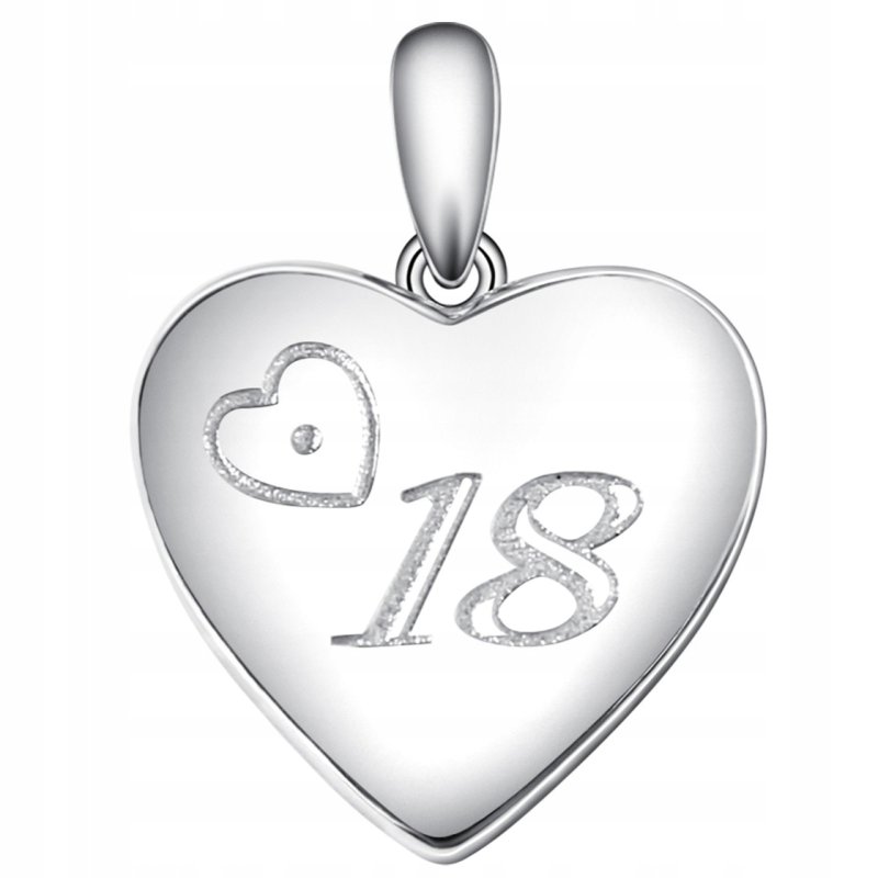 Zawieszka serce 18 lat wisiorek srebro próba 925