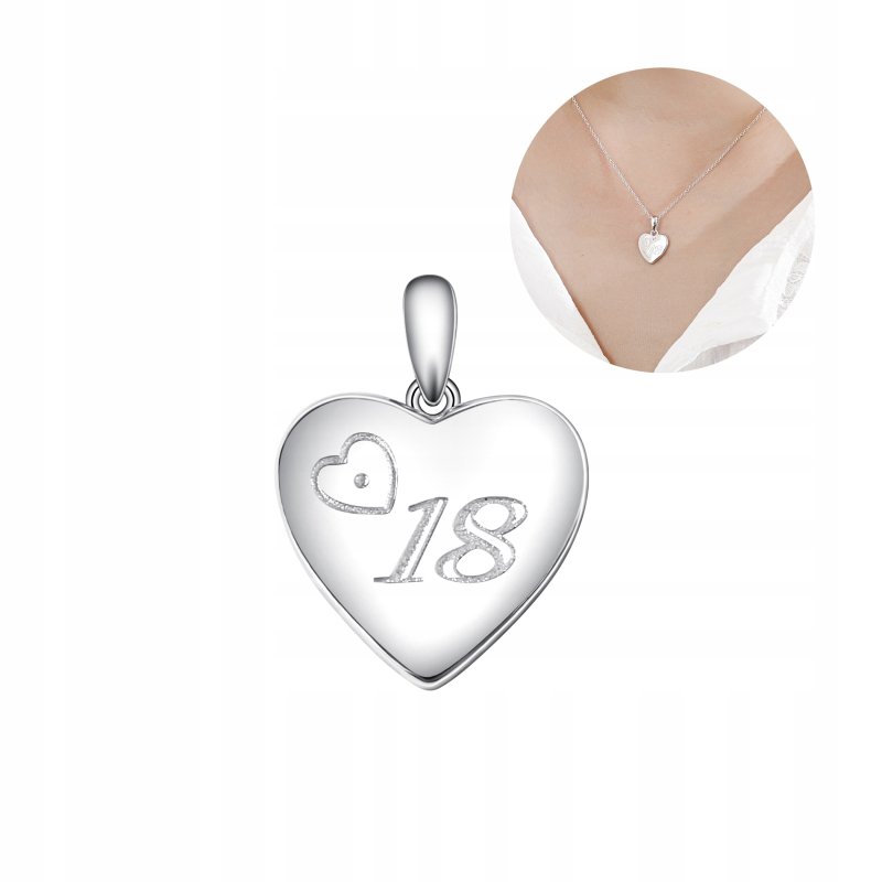 Zawieszka serce 18 lat wisiorek srebro próba 925
