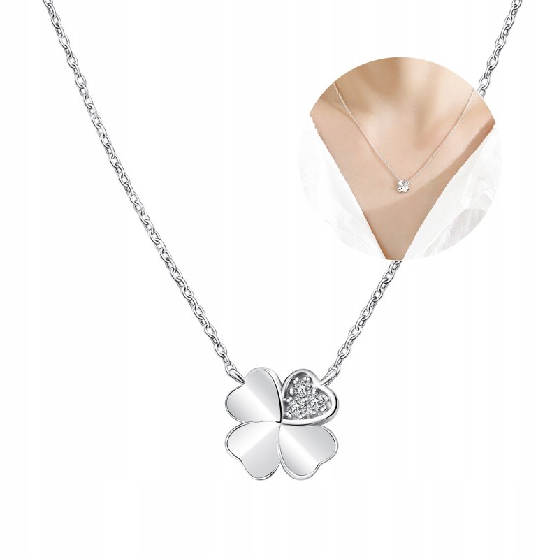 Naszyjnik srebrny łańcuszek celebrytka koniczynka cyrkonia srebro próba 925