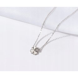 Naszyjnik srebrny łańcuszek celebrytka koniczynka cyrkonia srebro próba 925