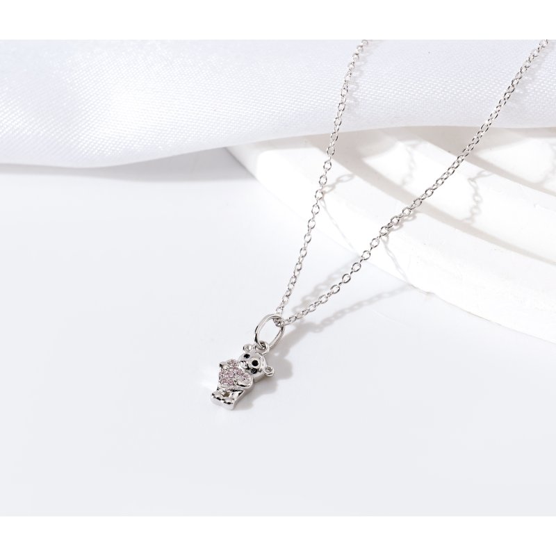 Naszyjnik srebrny łańcuszek miś serce cyrkonia srebro próba 925