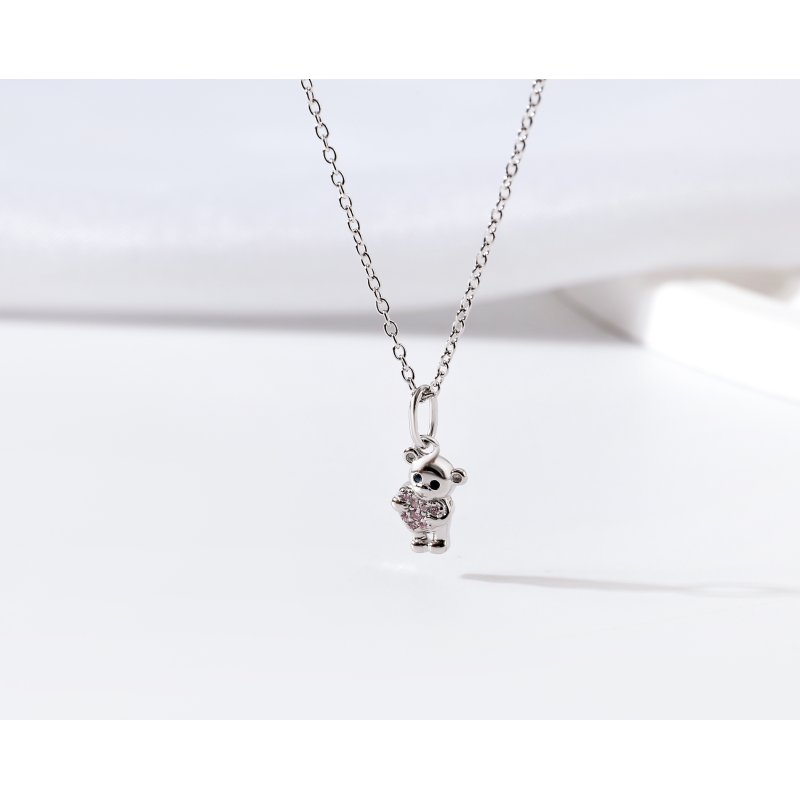 Naszyjnik srebrny łańcuszek miś serce cyrkonia srebro próba 925