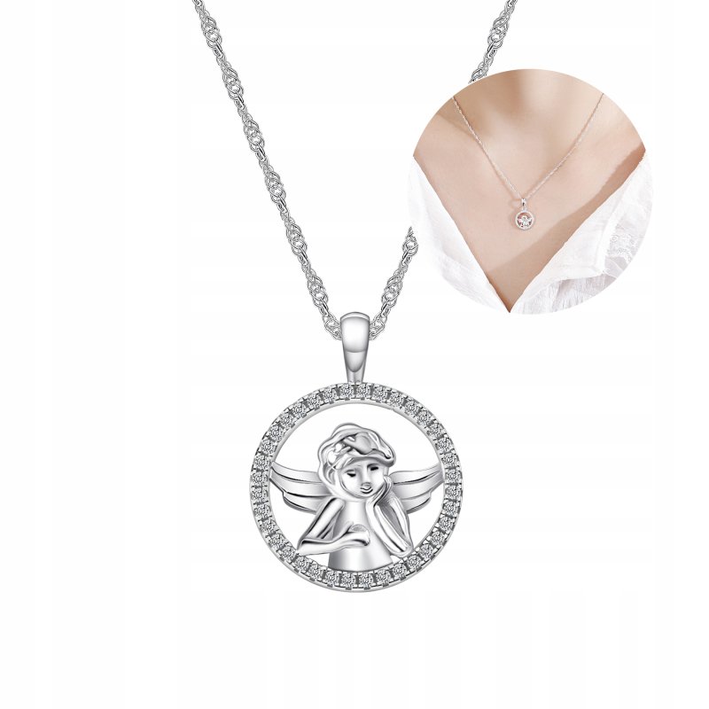 Naszyjnik srebrny łańcuszek z zawieszką anioł srebro próba 925