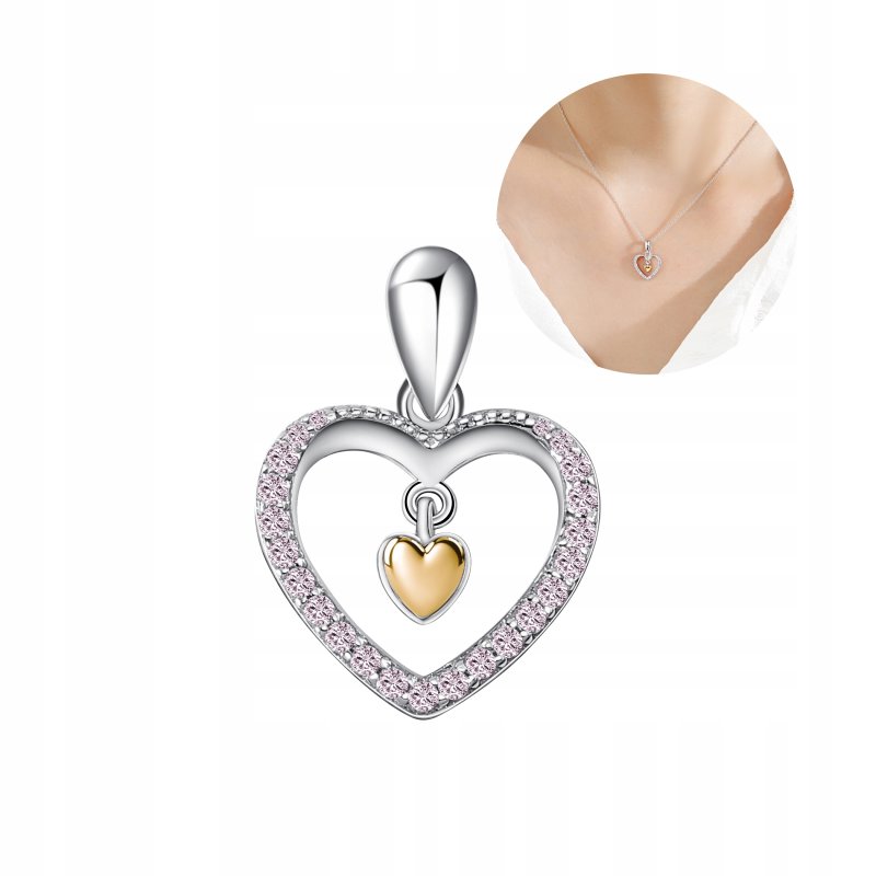 Zawieszka serce cyrkonia złocone serduszko srebro próba 925