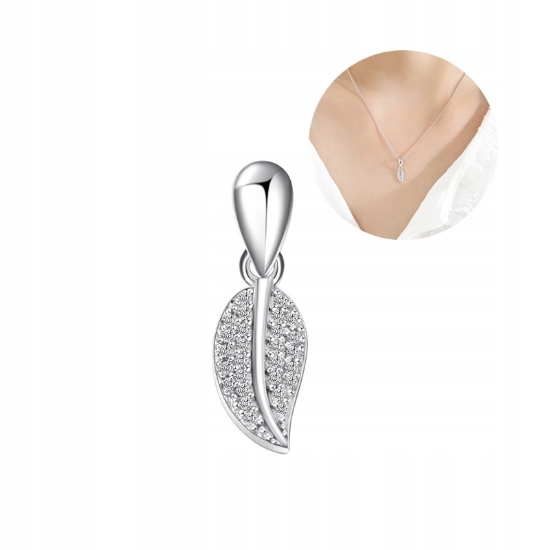 Zawieszka srebrna liść listek cyrkonie srebro próba 925