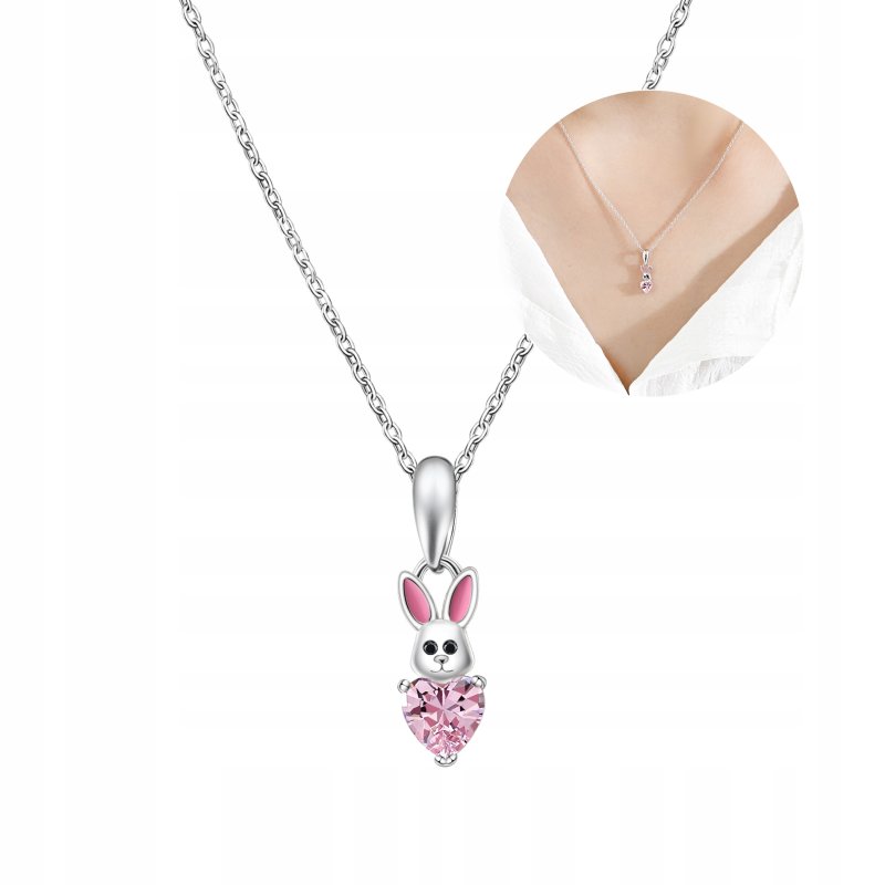 Naszyjnik srebrny łańcuszek królik serce cyrkonia srebro próba 925