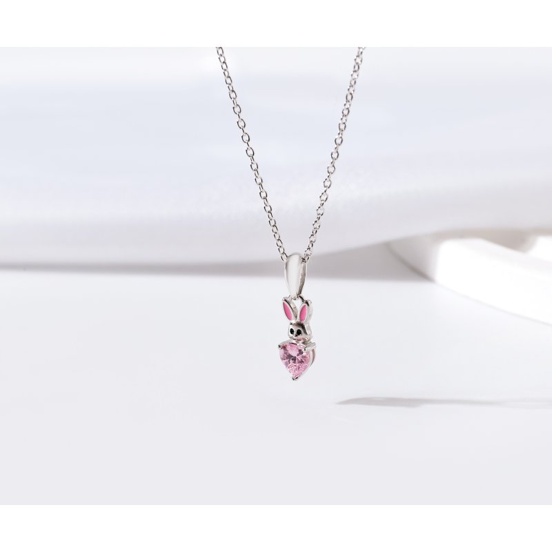 Naszyjnik srebrny łańcuszek królik serce cyrkonia srebro próba 925