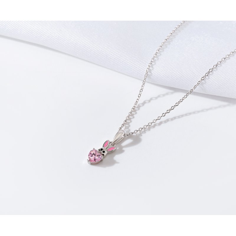 Naszyjnik srebrny łańcuszek królik serce cyrkonia srebro próba 925