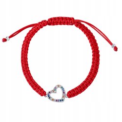 Srebrna bransoletka damska sznurkowa regulowana serce cyrkonie srebro 925