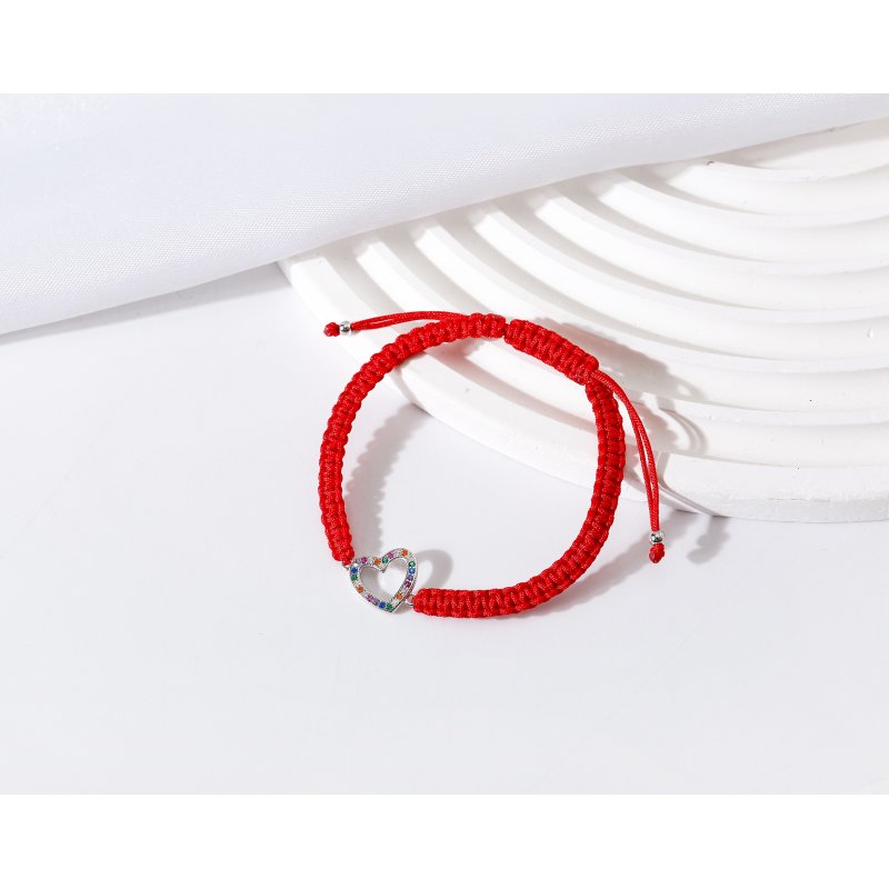 Srebrna bransoletka damska sznurkowa regulowana serce cyrkonie srebro 925