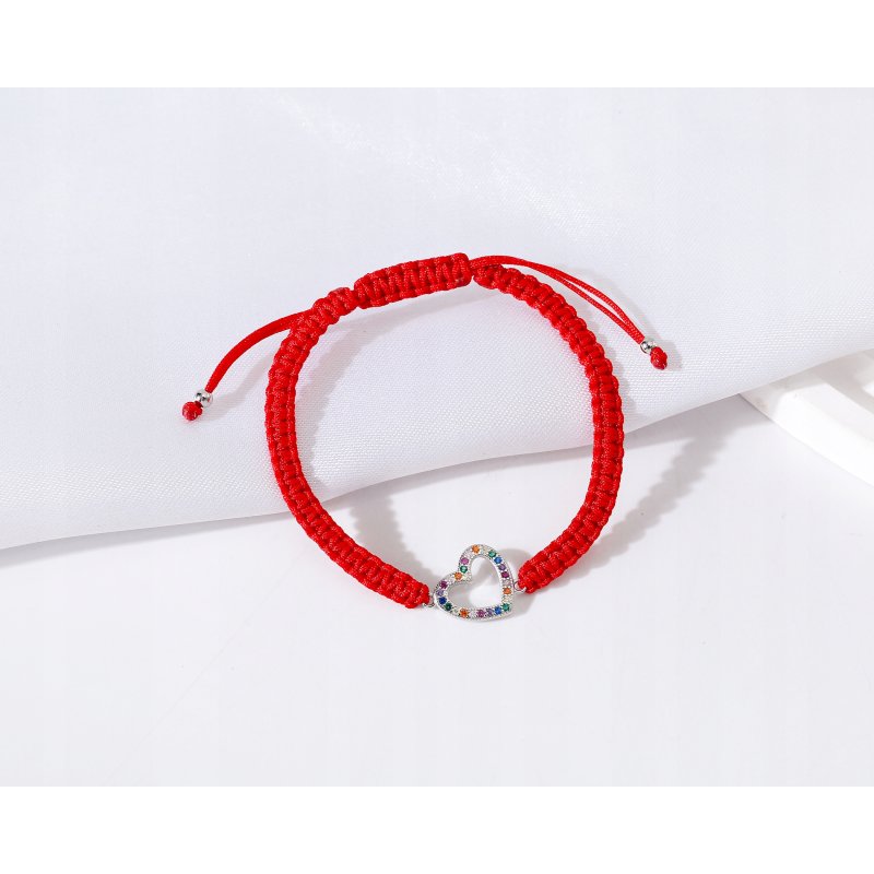 Srebrna bransoletka damska sznurkowa regulowana serce cyrkonie srebro 925