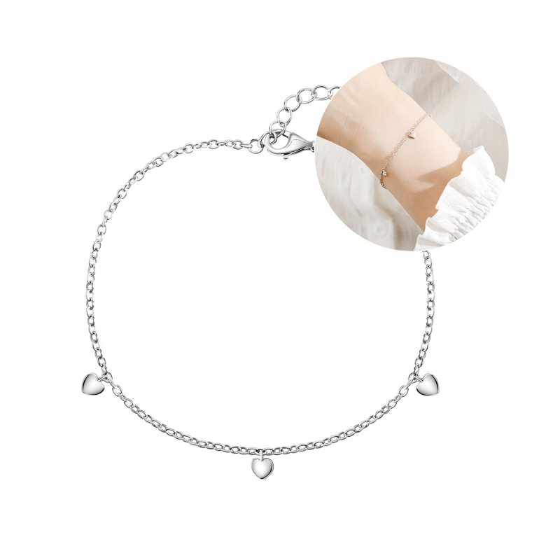 Bransoletka srebrna damska celebrytka serca srebro próba 925