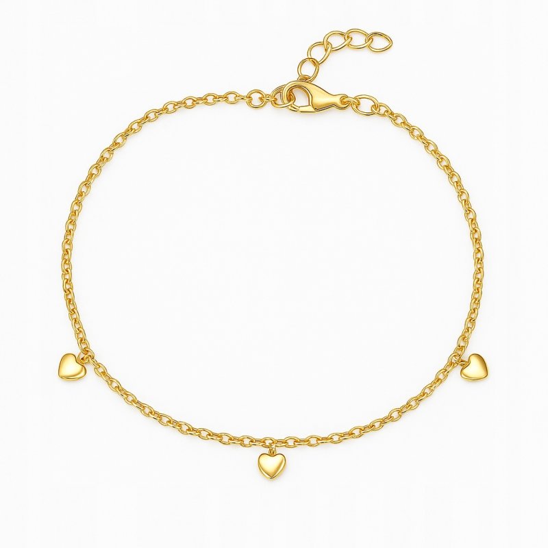 Bransoletka damska celebrytka serca srebro pozłacane próba 925