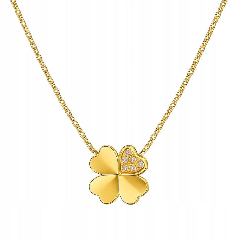 Naszyjnik łańcuszek zawieszka koniczynka cyrkonia srebro pozłacane 925