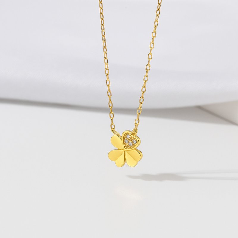 Naszyjnik łańcuszek zawieszka koniczynka cyrkonia srebro pozłacane 925