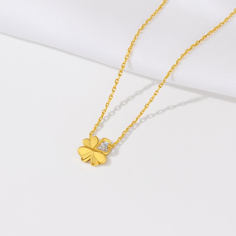 Naszyjnik łańcuszek zawieszka koniczynka cyrkonia srebro pozłacane 925