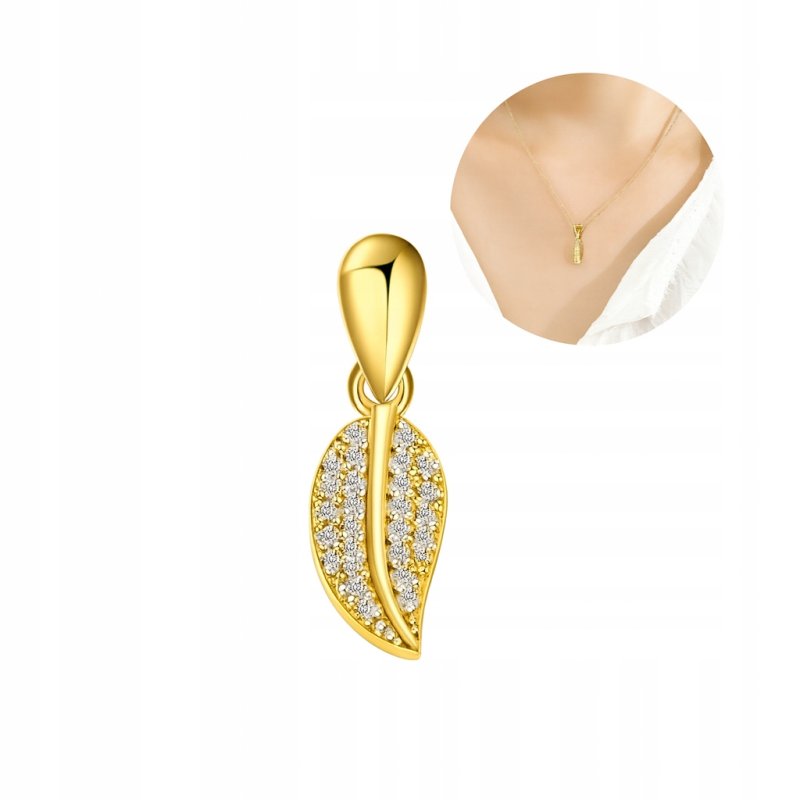 Zawieszka liść listek cyrkonie srebro pozłacane próba 925