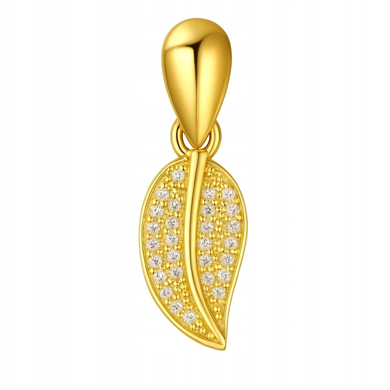 Zawieszka liść listek cyrkonie srebro pozłacane próba 925