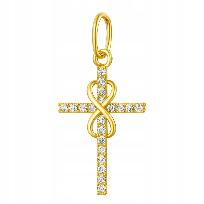 Zawieszka krzyż nieskończoność cyrkonia srebro pozłacane próba 925