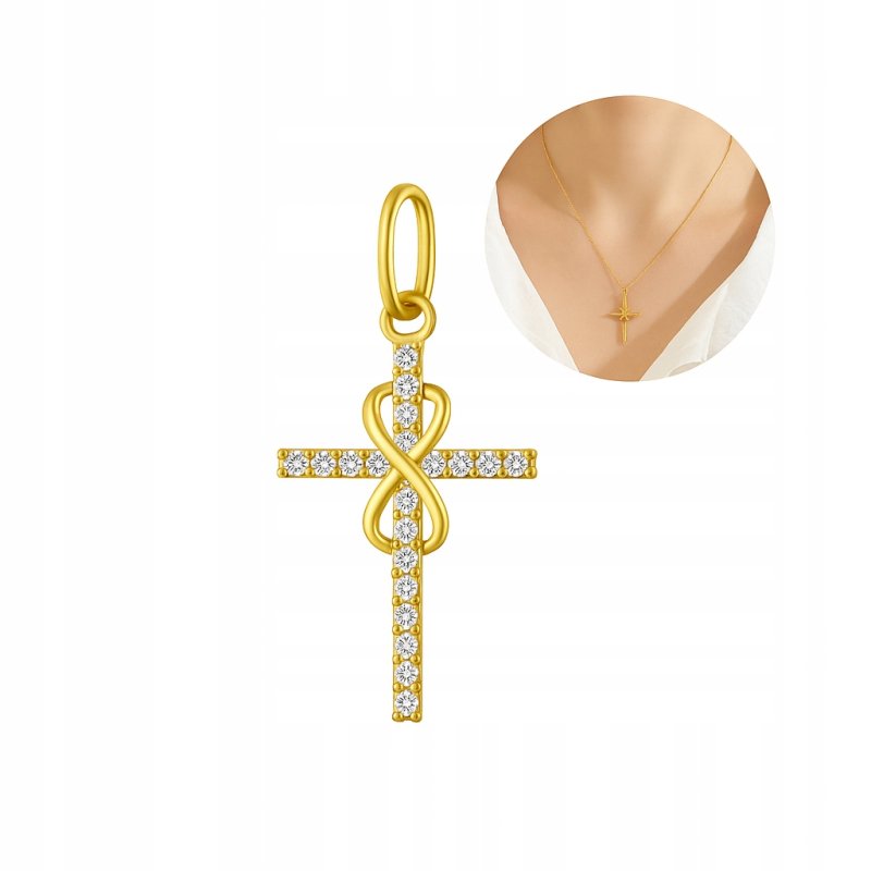 Zawieszka krzyż nieskończoność cyrkonia srebro pozłacane próba 925