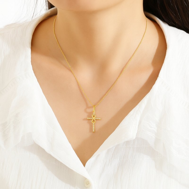 Zawieszka krzyż nieskończoność cyrkonia srebro pozłacane próba 925