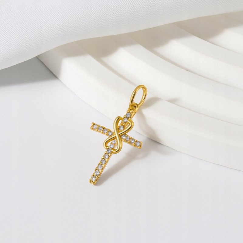Zawieszka krzyż nieskończoność cyrkonia srebro pozłacane próba 925
