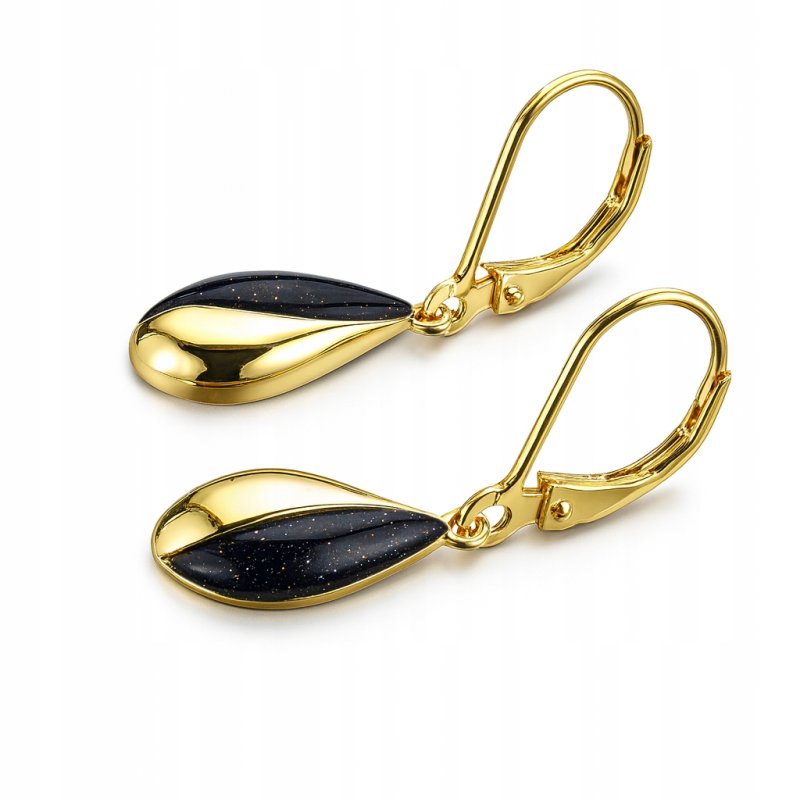 Srebrne kolczyki angielskie srebro pozłacane próba 925 czarne Noc Kairu