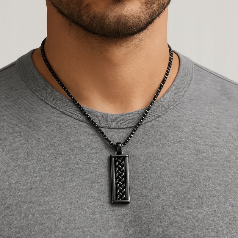 Naszyjnik stal szlachetna ciemna wzór plecionka męski klasyczny stal 316L
