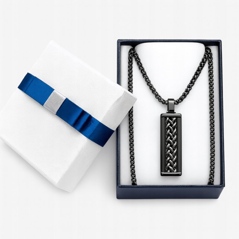 Naszyjnik stal szlachetna ciemna wzór plecionka męski klasyczny stal 316L