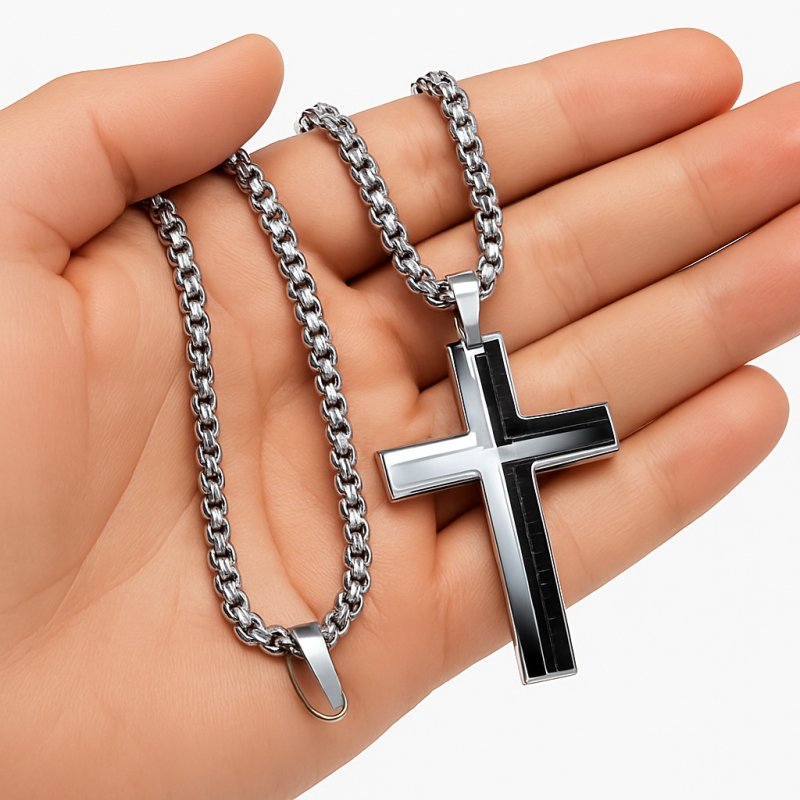 Naszyjnik łańcuszek wisiorek srebrny krzyż srebrny hipoalergiczny stal 316L