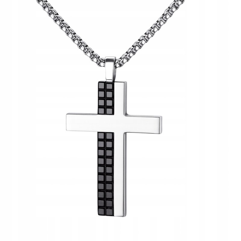 Naszyjnik łańcuszek wisiorek srebrny krzyż srebrny hipoalergiczny stal 316L