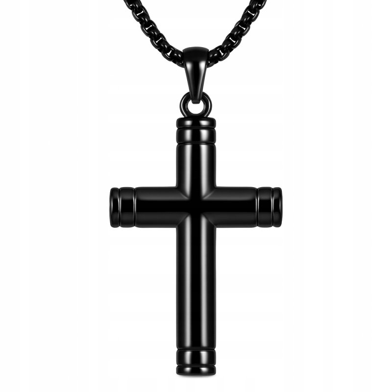 Naszyjnik ciemna stal krzyżyk hipoalergiczny stal 316L