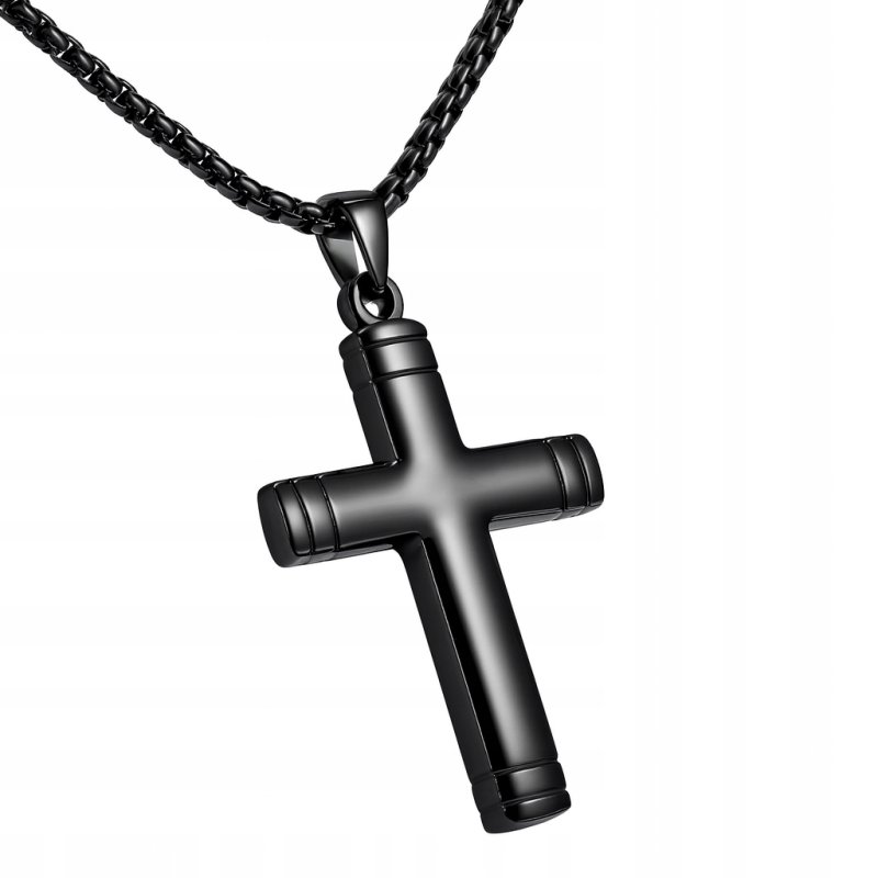 Naszyjnik ciemna stal krzyżyk hipoalergiczny stal 316L