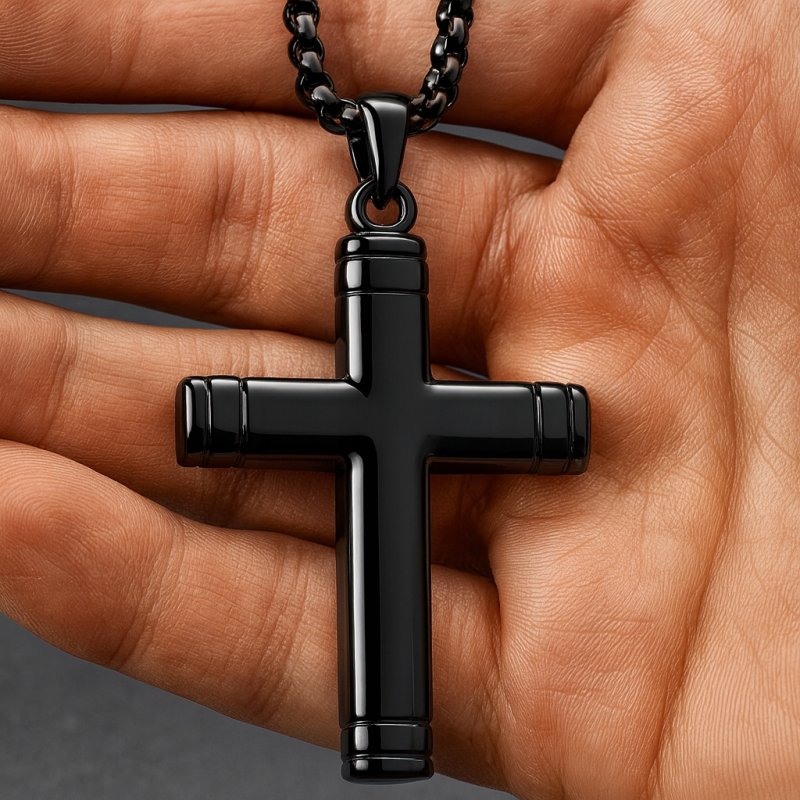 Naszyjnik ciemna stal krzyżyk hipoalergiczny stal 316L