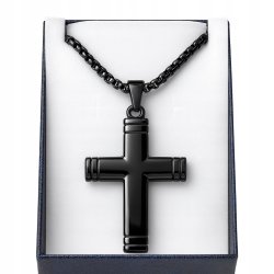 Naszyjnik ciemna stal krzyżyk hipoalergiczny stal 316L