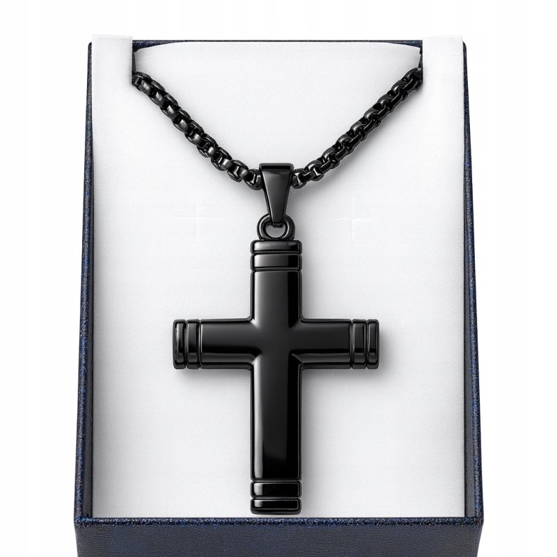 Naszyjnik ciemna stal krzyżyk hipoalergiczny stal 316L