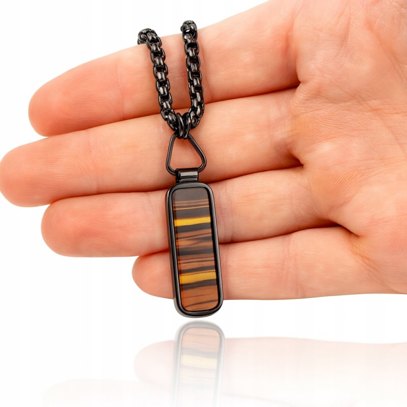 Naszyjnik ciemna stal wisiorek stylizowany na drewno stal 316L