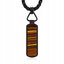 Naszyjnik ciemna stal wisiorek stylizowany na drewno stal 316L