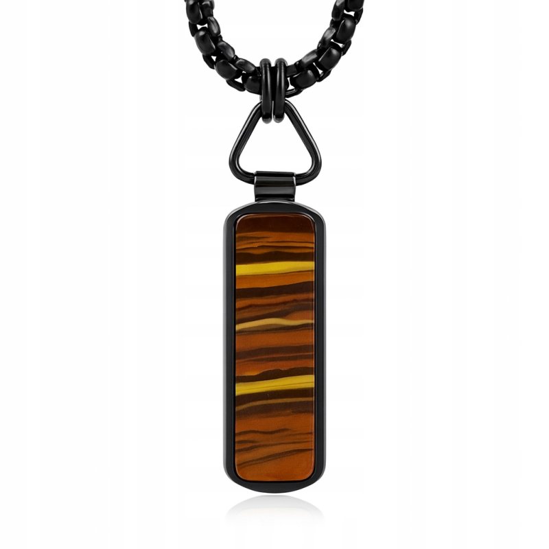 Naszyjnik ciemna stal wisiorek stylizowany na drewno stal 316L