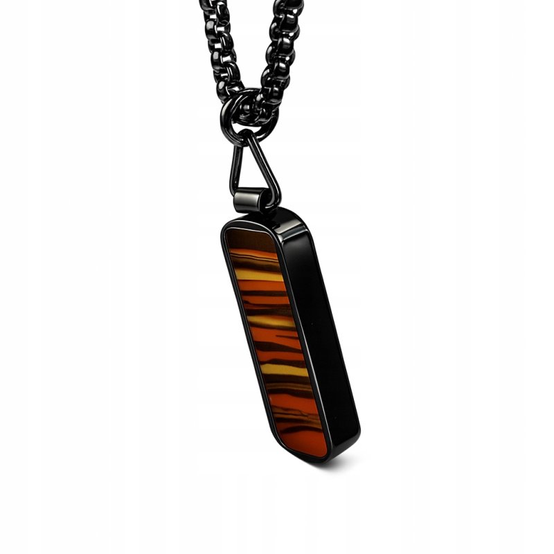 Naszyjnik ciemna stal wisiorek stylizowany na drewno stal 316L