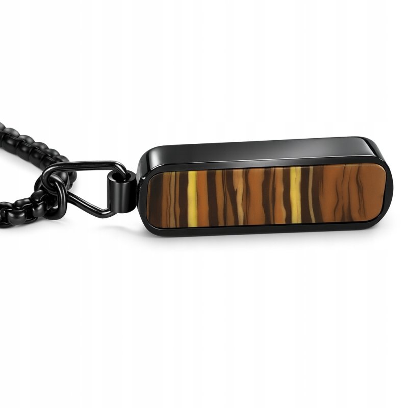 Naszyjnik ciemna stal wisiorek stylizowany na drewno stal 316L