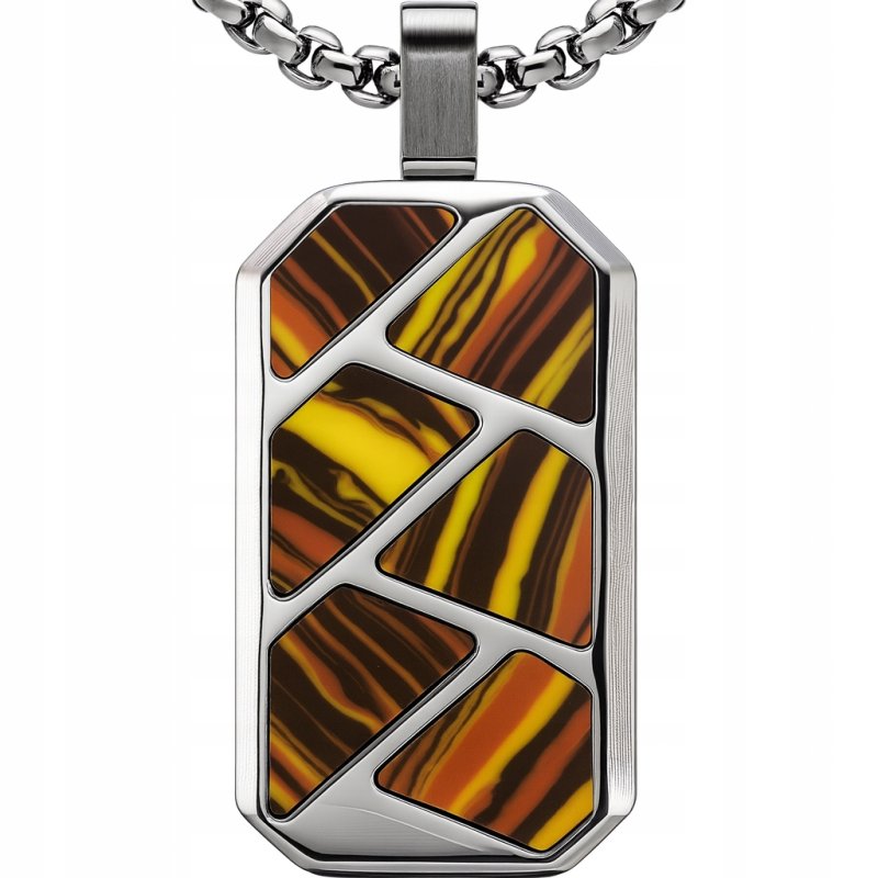 Naszyjnik stal srebrny wisiorek stylizowany na drewno wzór cięty stal 316L